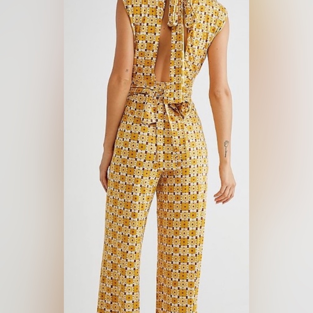 NEW FREE PEOPLE ❗️LAST ONE❗️- Vibe Check Jumpsuit in Sunflower Combo - Picture 11 of 14